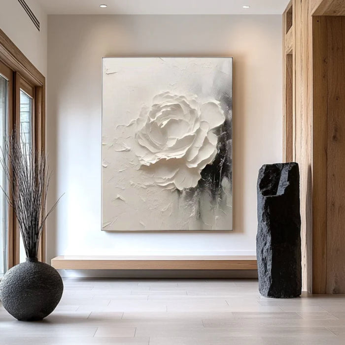 3D Textured Single White Rose Wall Art