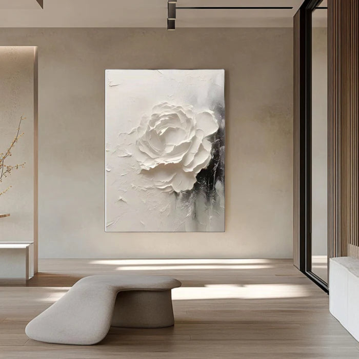 3D Textured Single White Rose Wall Art