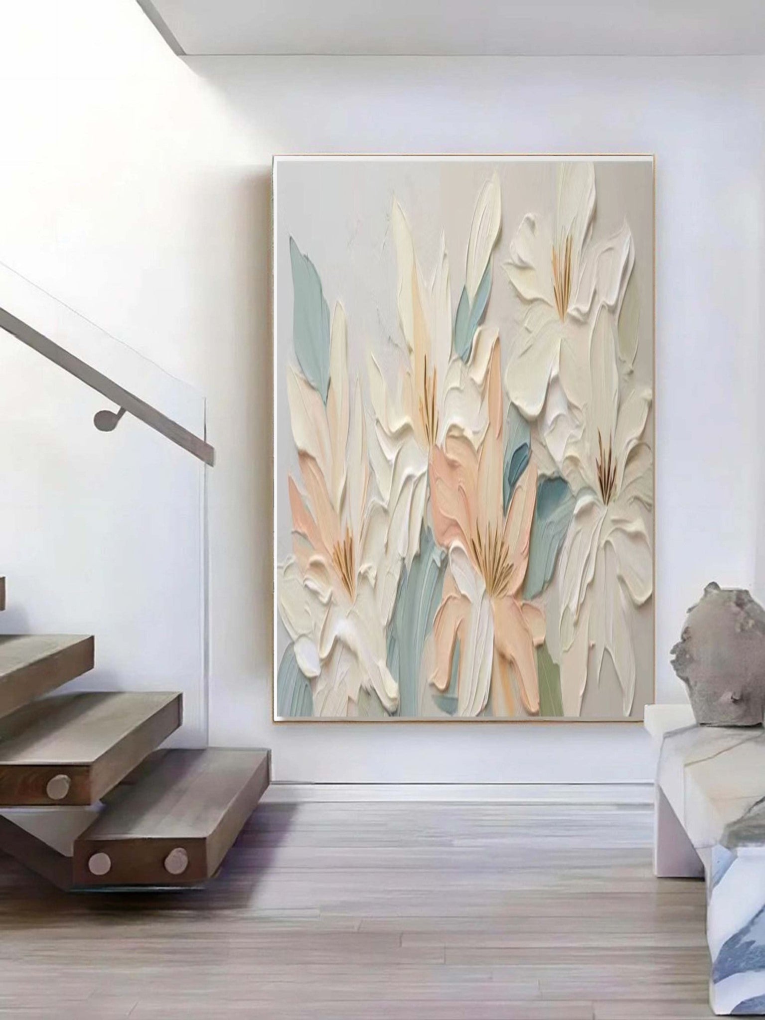 Hand-Sculpted Ivory Floral Wall Art
