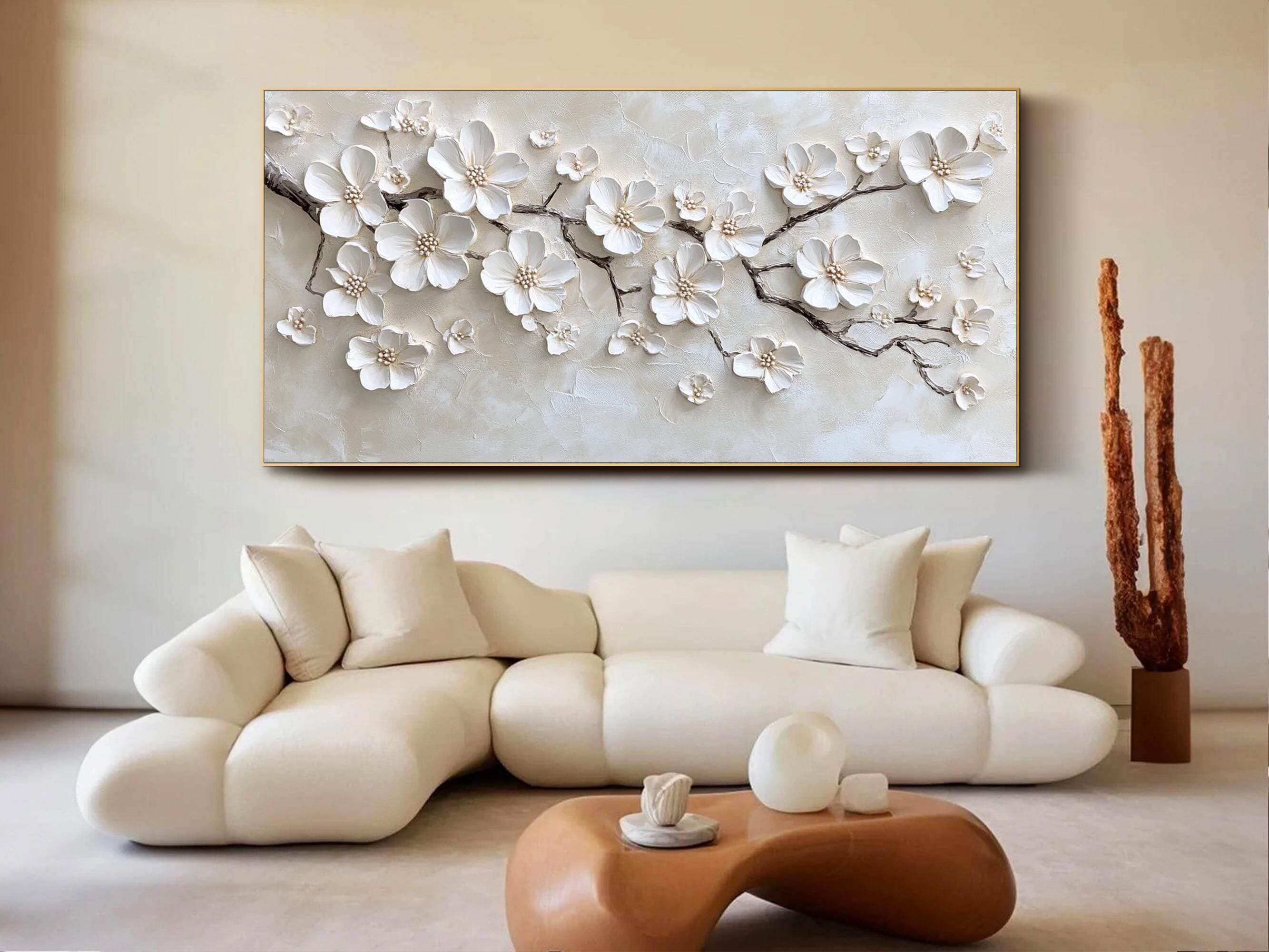 Pure Petals - Textured White Floral Canvas Art