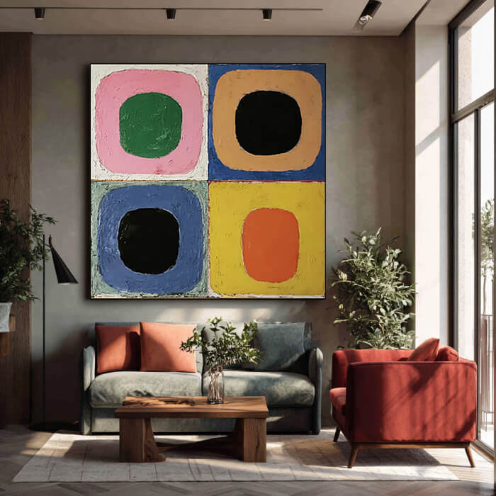 Rhythmic Grid - Modern Colorful Abstract Impasto Wall Art