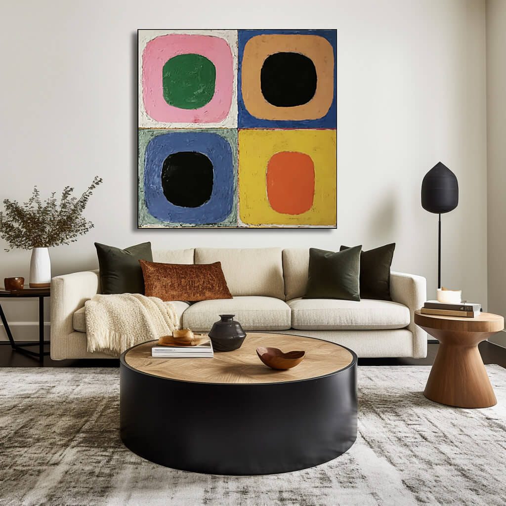 Rhythmic Grid - Modern Colorful Abstract Impasto Wall Art