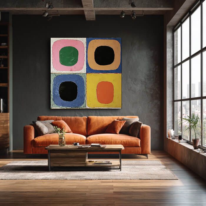 Rhythmic Grid - Modern Colorful Abstract Impasto Wall Art