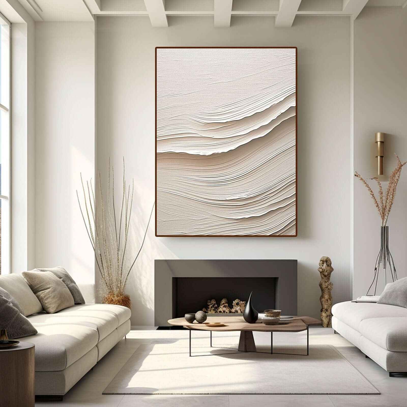Sand Surge - Minimalist Beige Textured Canvas Art