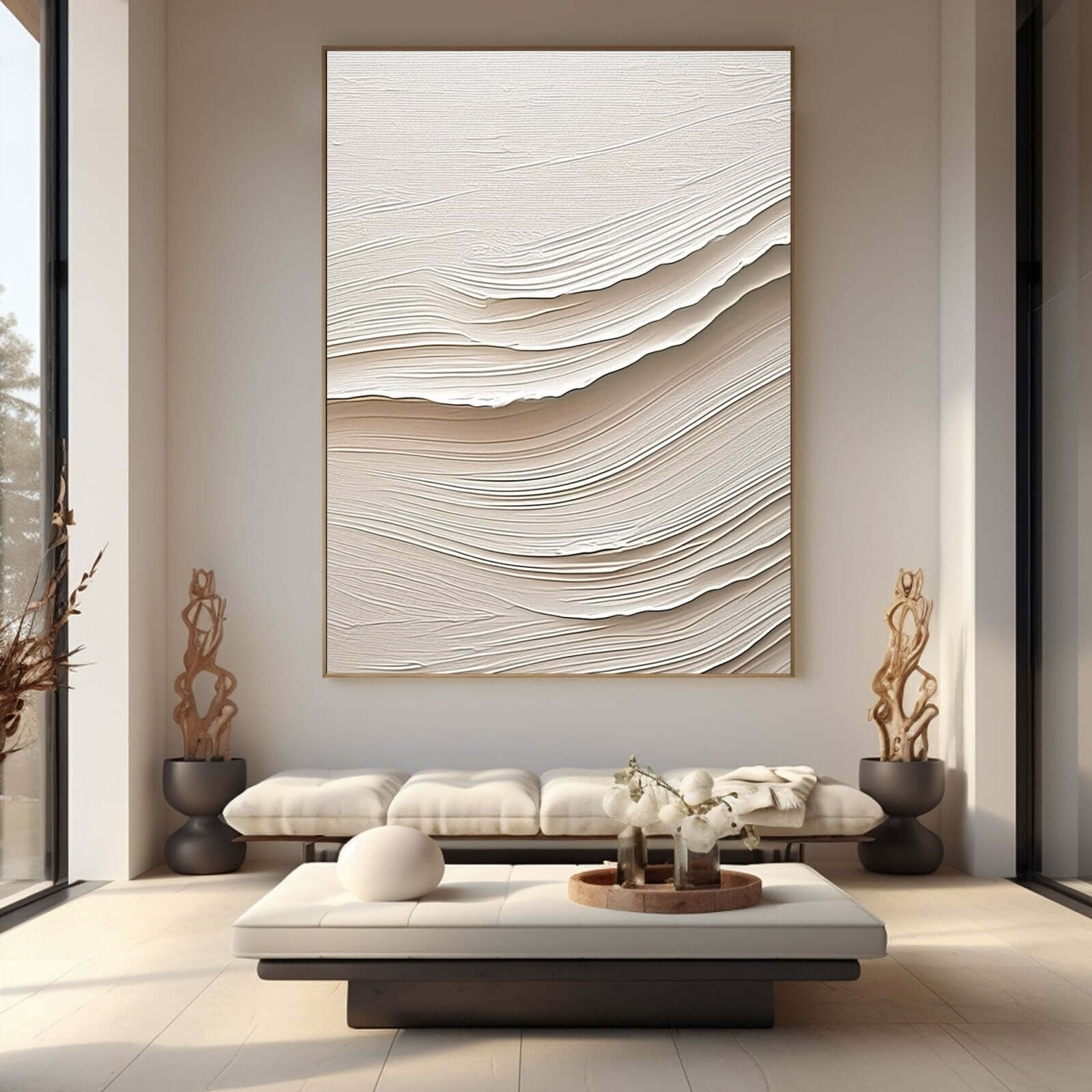 Sand Surge - Minimalist Beige Textured Canvas Art