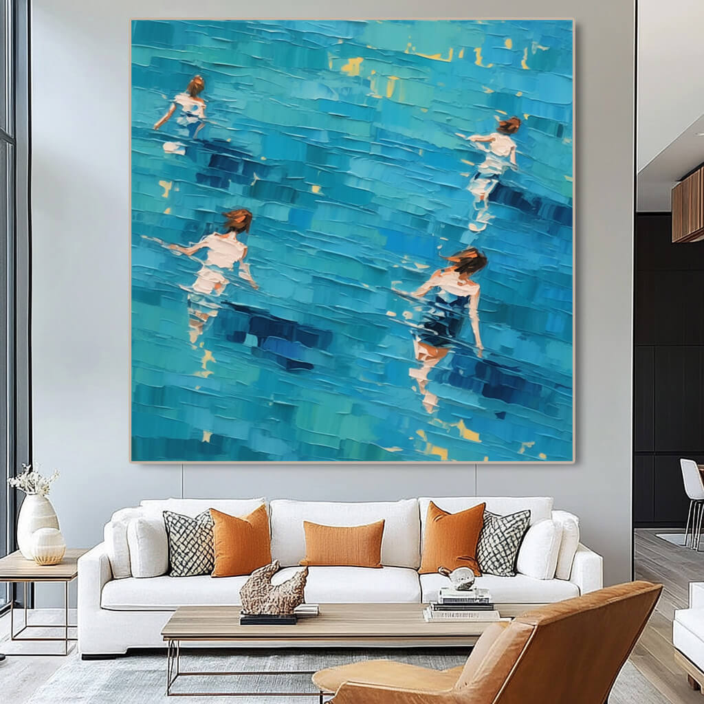 Shadows in the Azure - Large Modern Hand Painted Impasto Wall Art