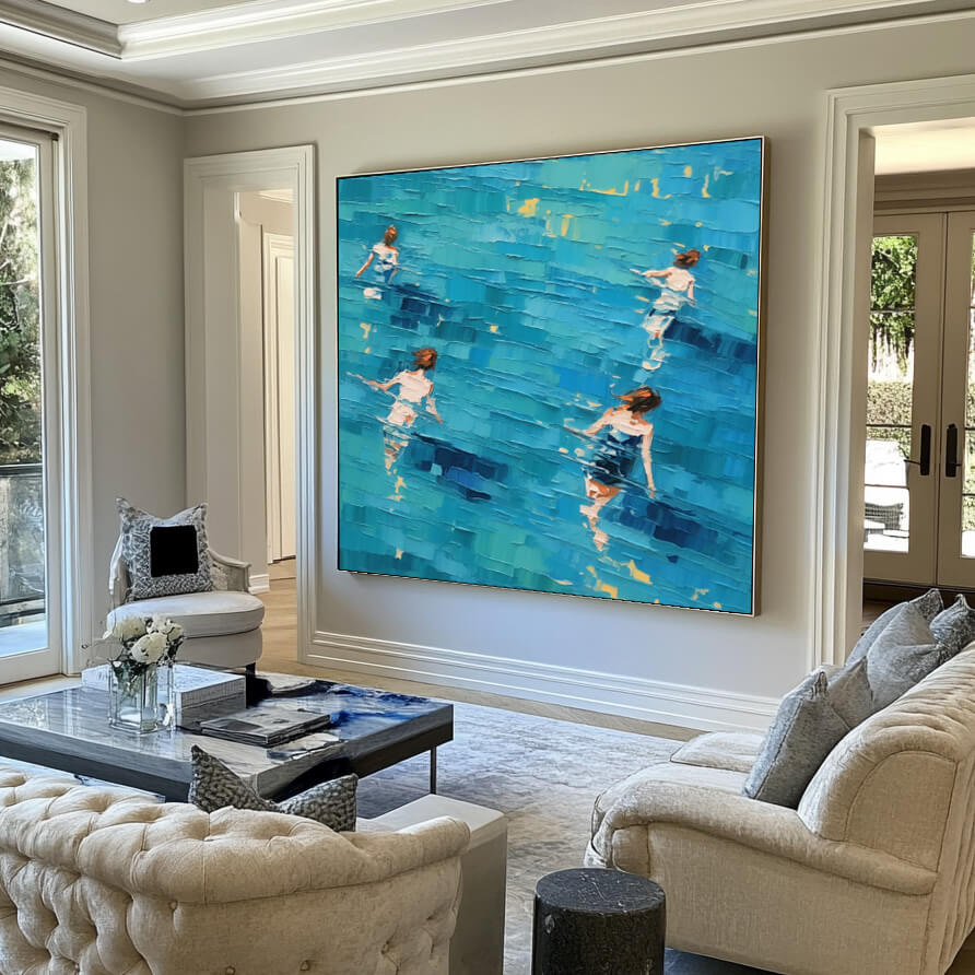 Shadows in the Azure - Large Modern Hand Painted Impasto Wall Art