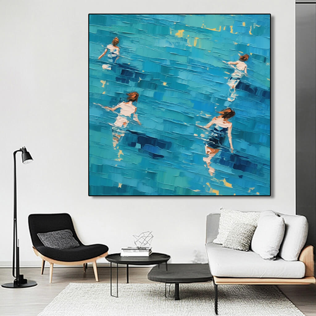 Shadows in the Azure - Large Modern Hand Painted Impasto Wall Art