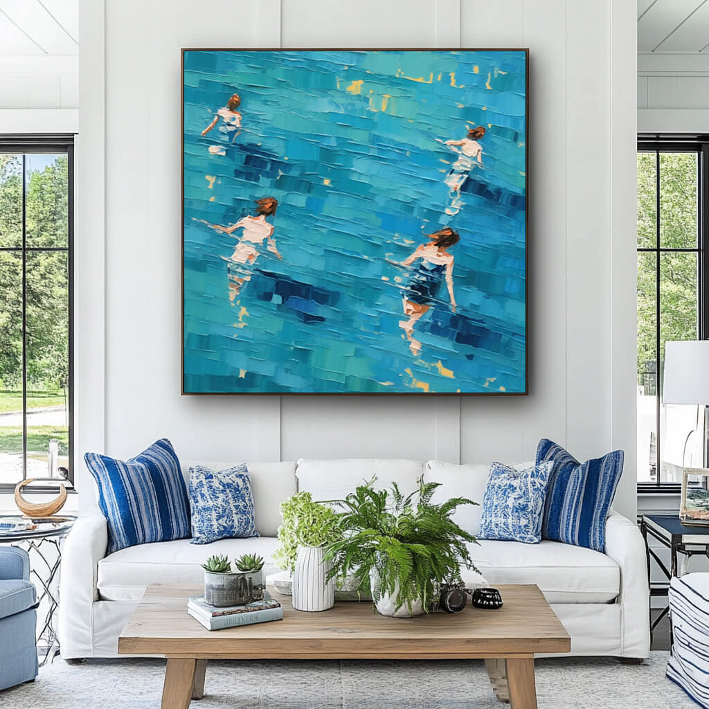 Shadows in the Azure - Large Modern Hand Painted Impasto Wall Art