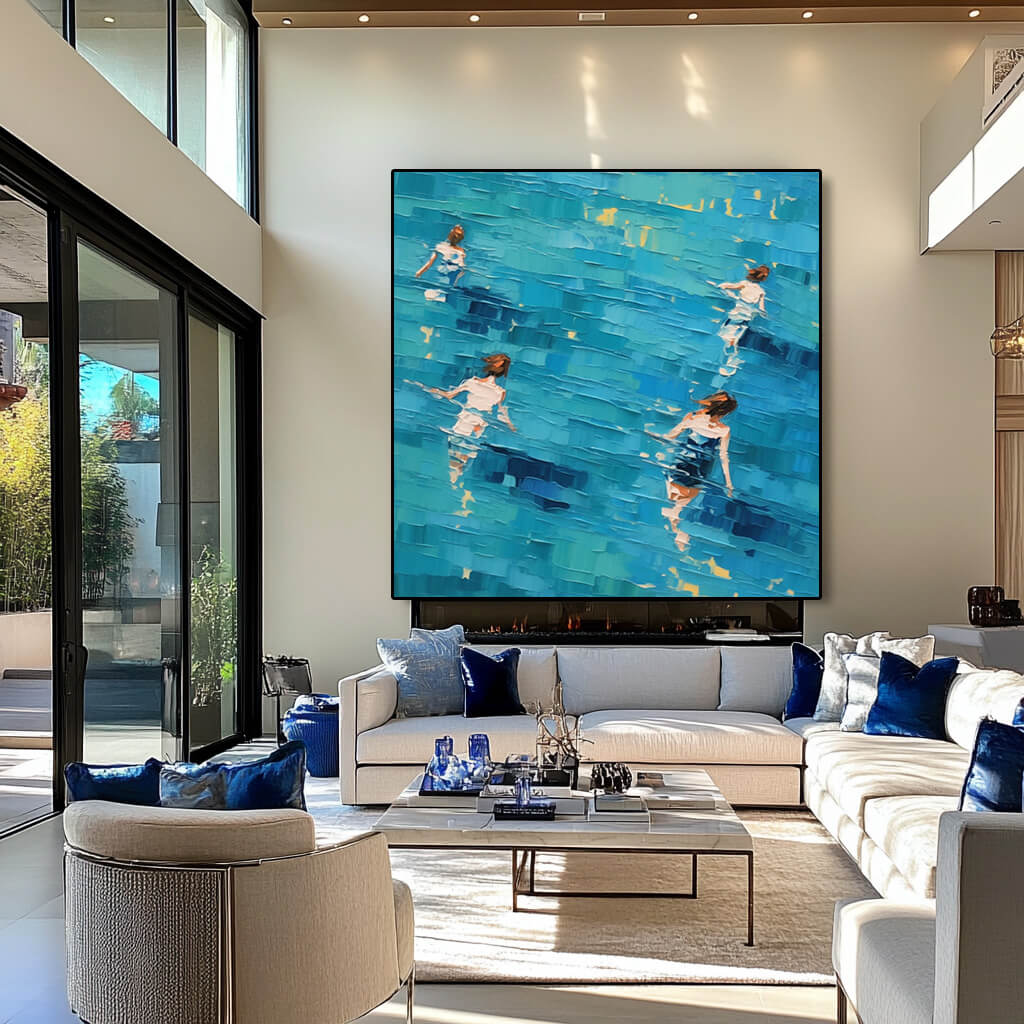 Shadows in the Azure - Large Modern Hand Painted Impasto Wall Art