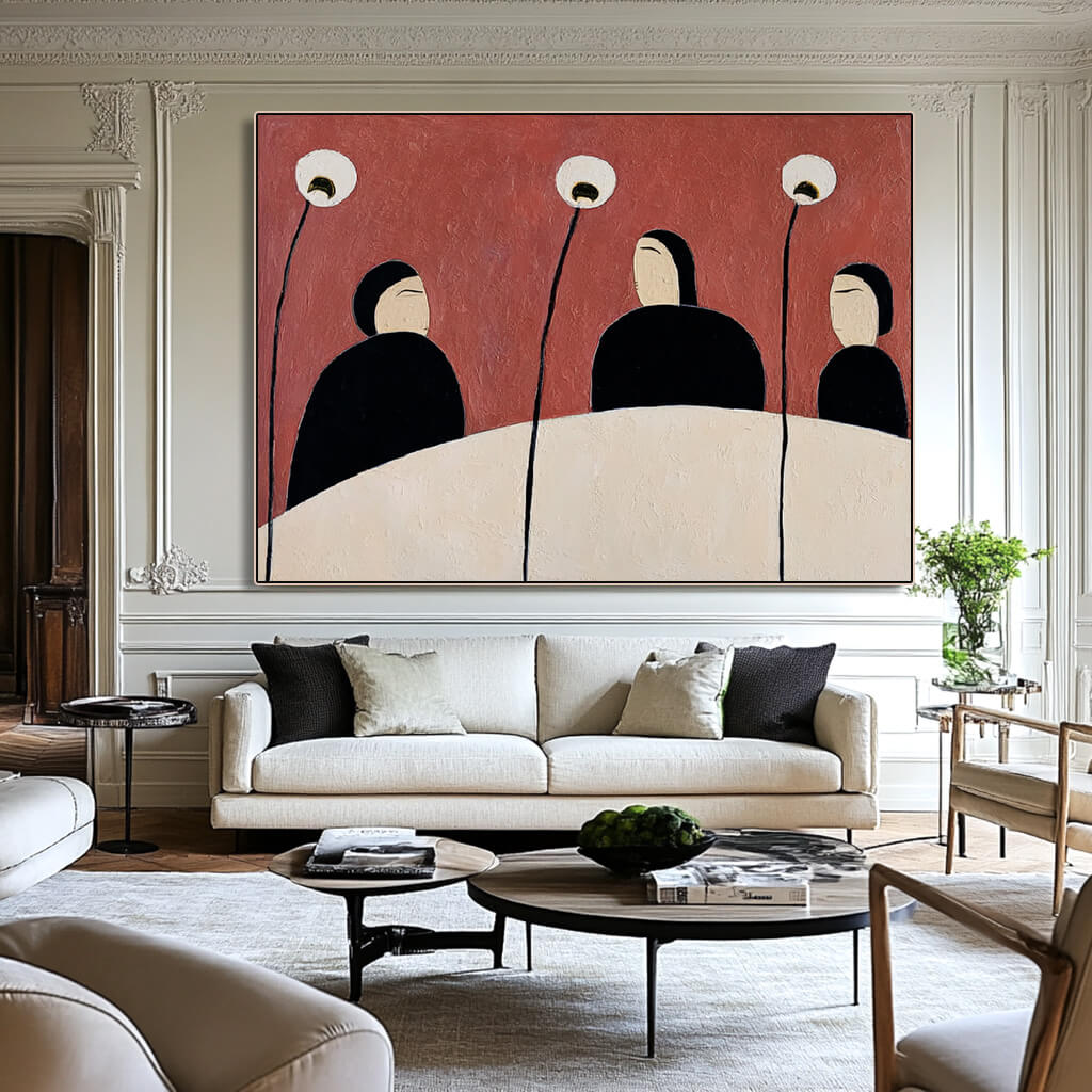 Silent Gathering - Large Abstract Figure Floral Decor Wall Art