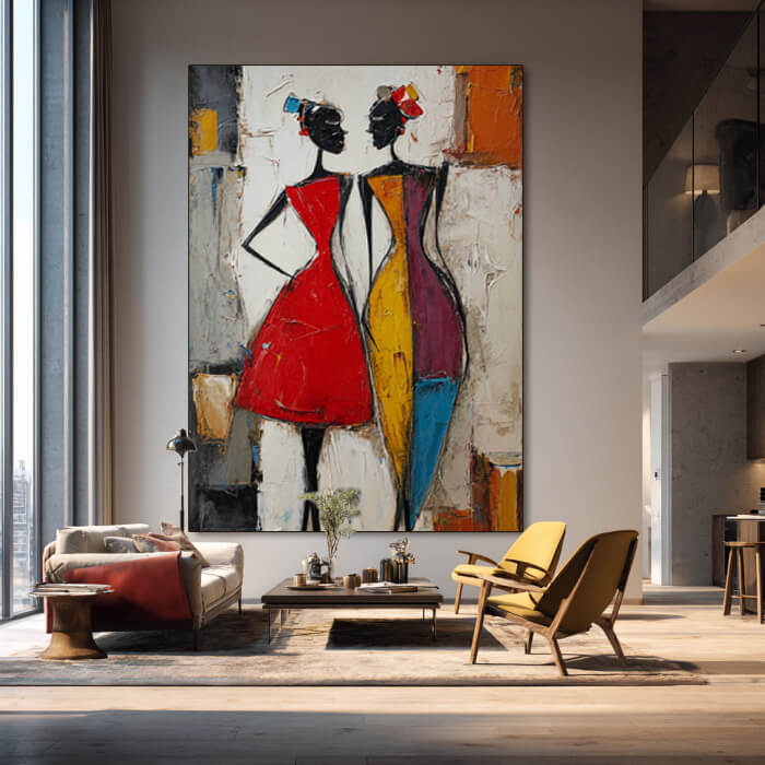 Sketch of Intimacy - Large Modern Minimalist Abstract Figure Oil Painting
