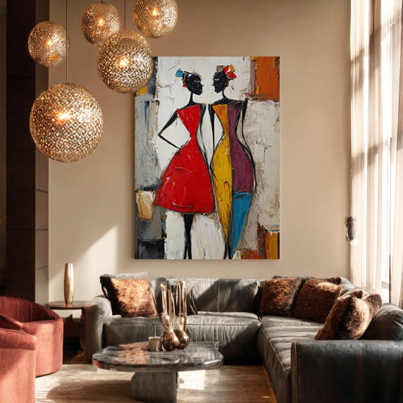 Sketch of Intimacy - Large Modern Minimalist Abstract Figure Oil Painting