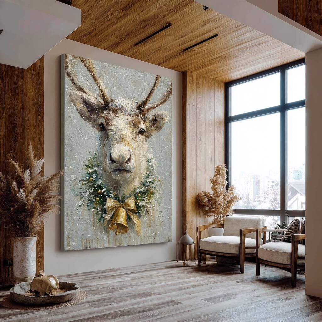 Snowlight Reindeer - Textured Snowy Christmas Animal Wall Art