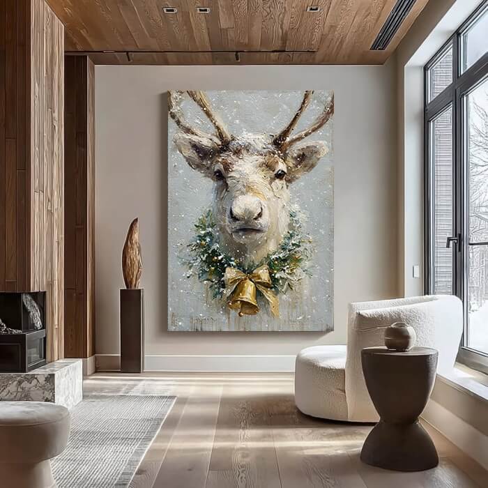 Snowlight Reindeer - Textured Snowy Christmas Animal Wall Art