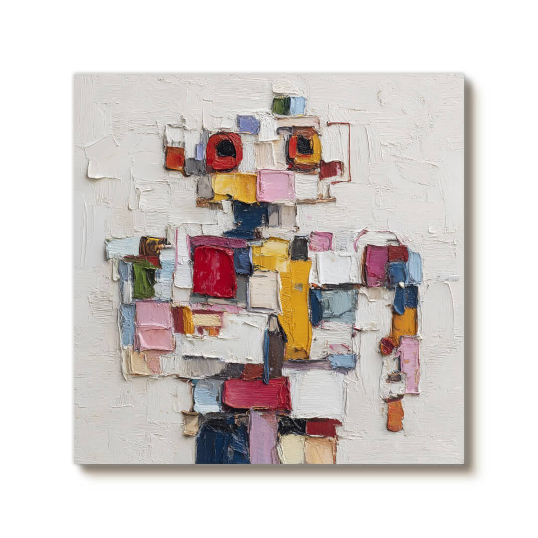 Soul in Cubes - Modern Abstract Pixelated Person Portrait Oil Painting