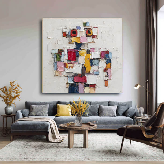 Soul in Cubes - Modern Abstract Pixelated Person Portrait Oil Painting