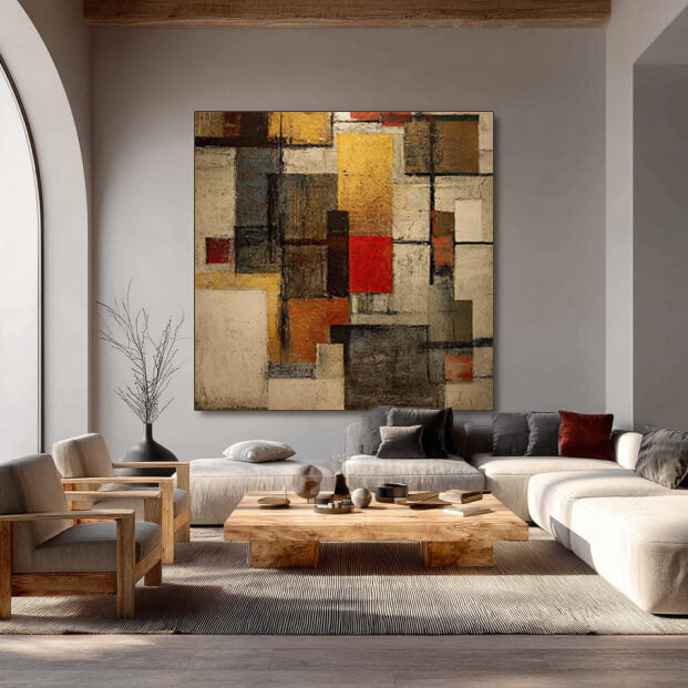 Spacetime Grid - Large Modern Geometric Abstract Wall Art