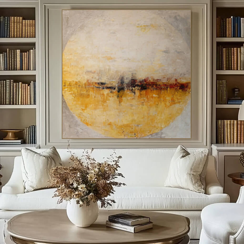 Sphere on the Horizon - Large Modern Impressionist Amber Textured Wall Art