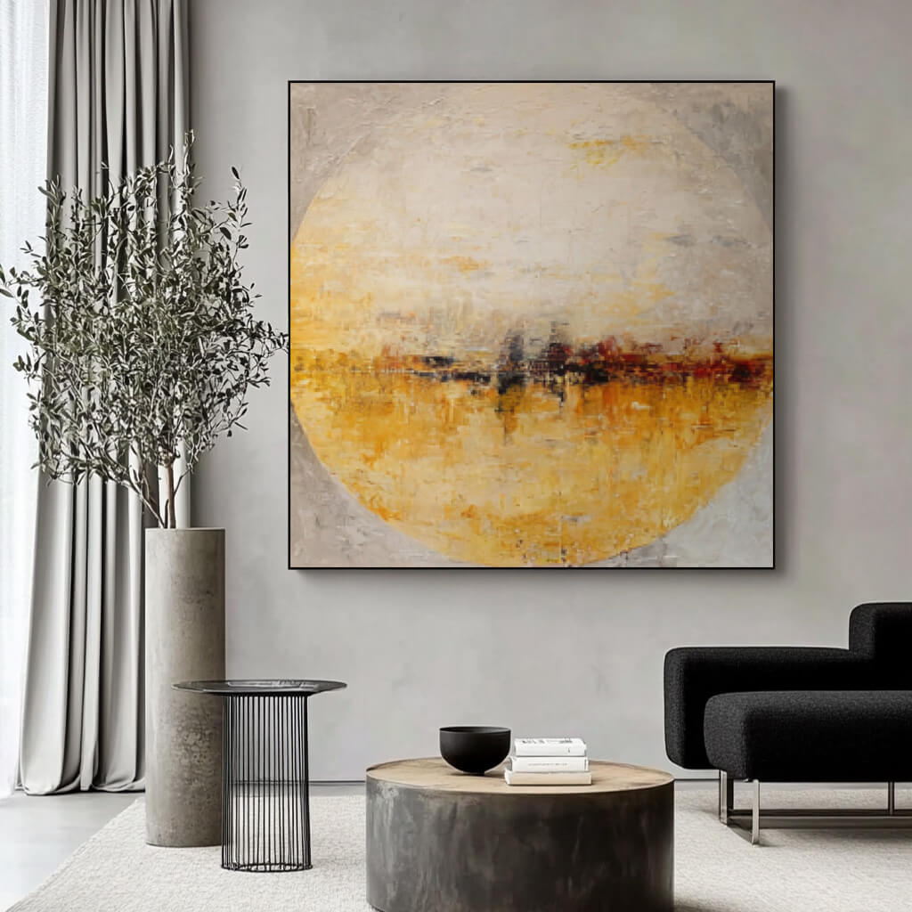 Sphere on the Horizon - Large Modern Impressionist Amber Textured Wall Art