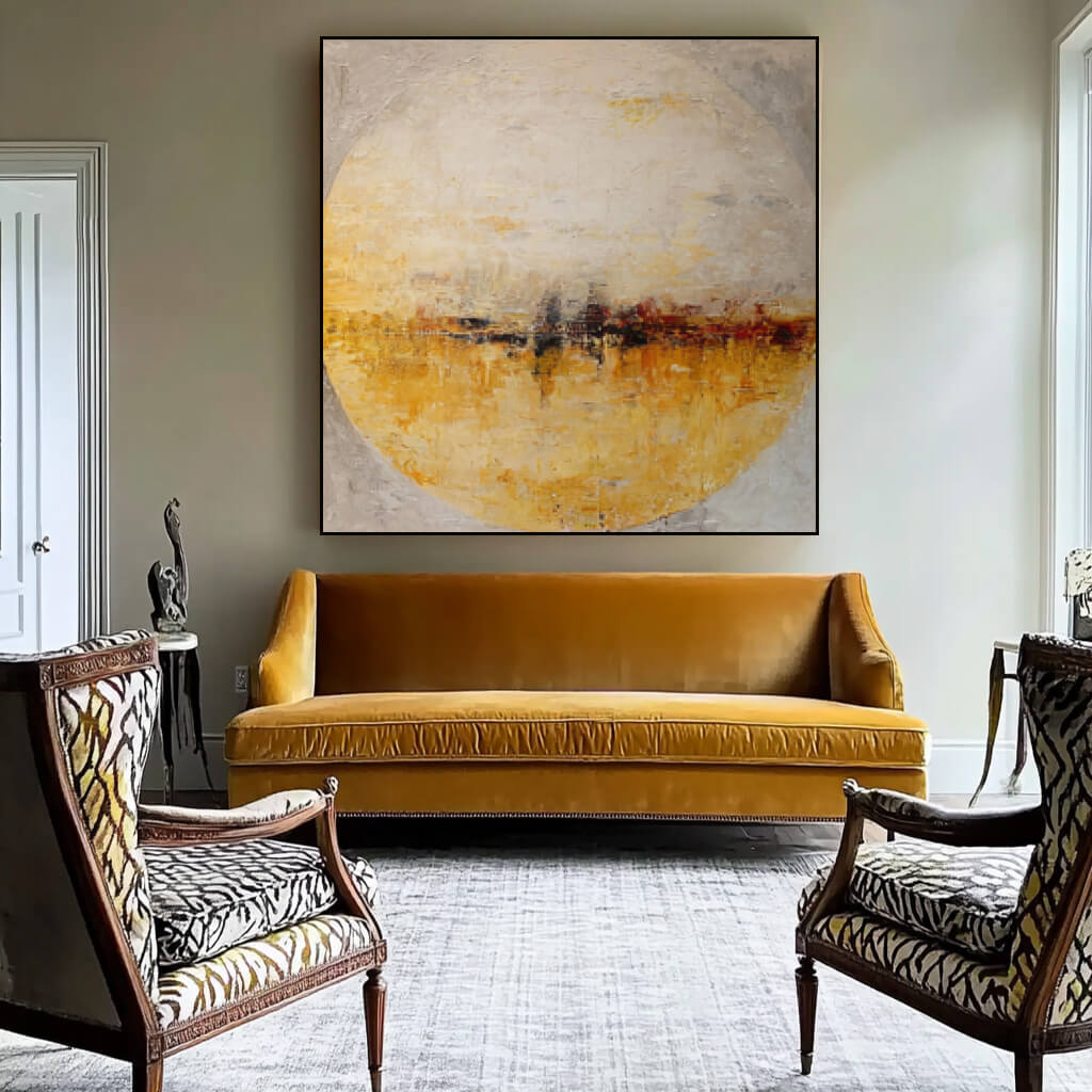 Sphere on the Horizon - Large Modern Impressionist Amber Textured Wall Art