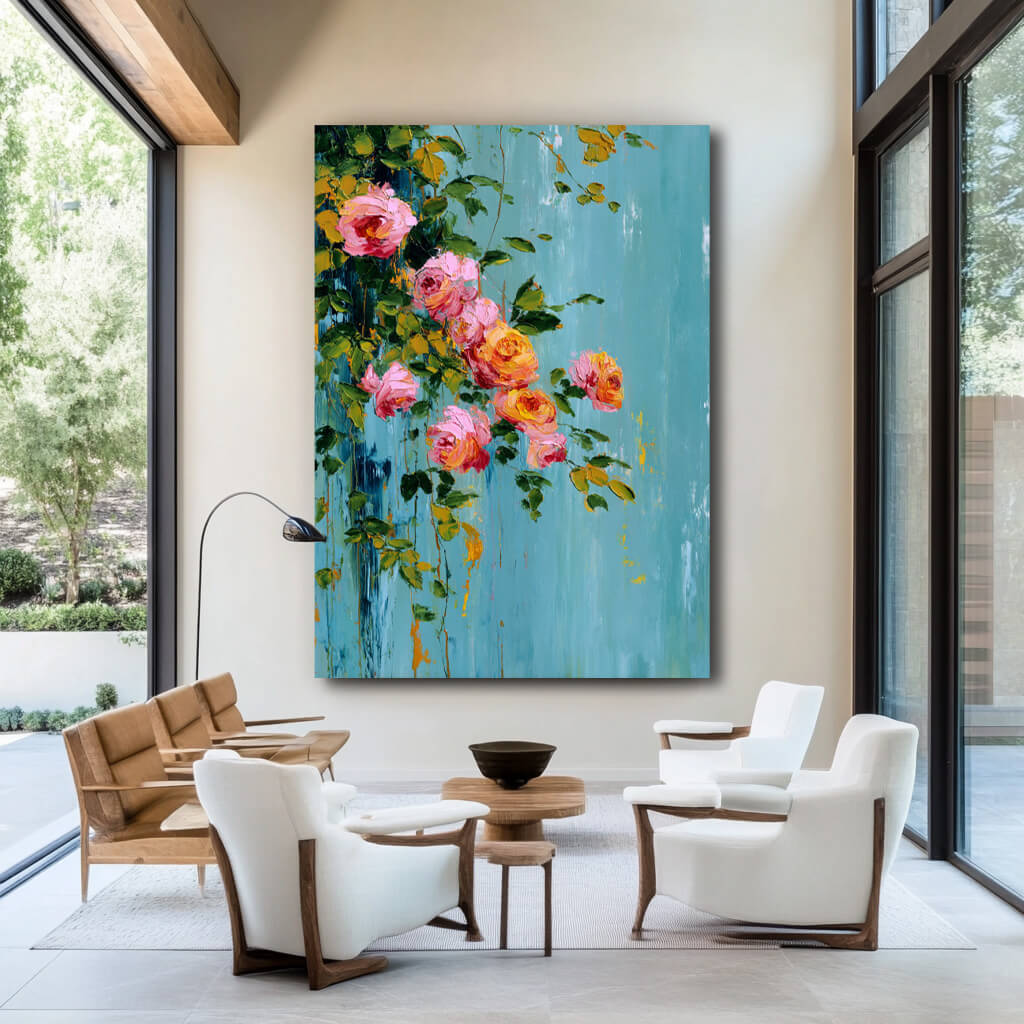 Spilling Romance - Large Floral Abstract Oil Painting