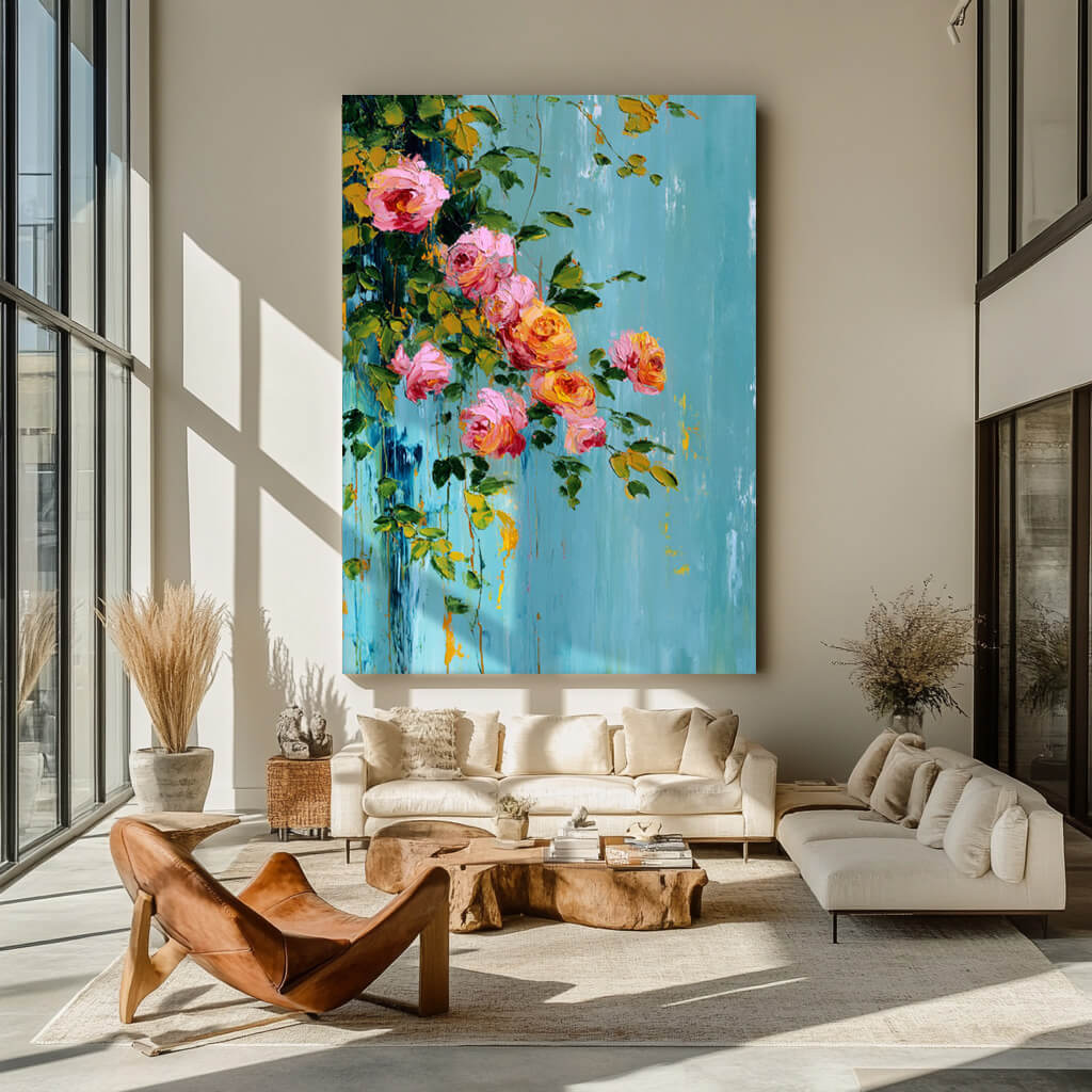 Spilling Romance - Large Floral Abstract Oil Painting