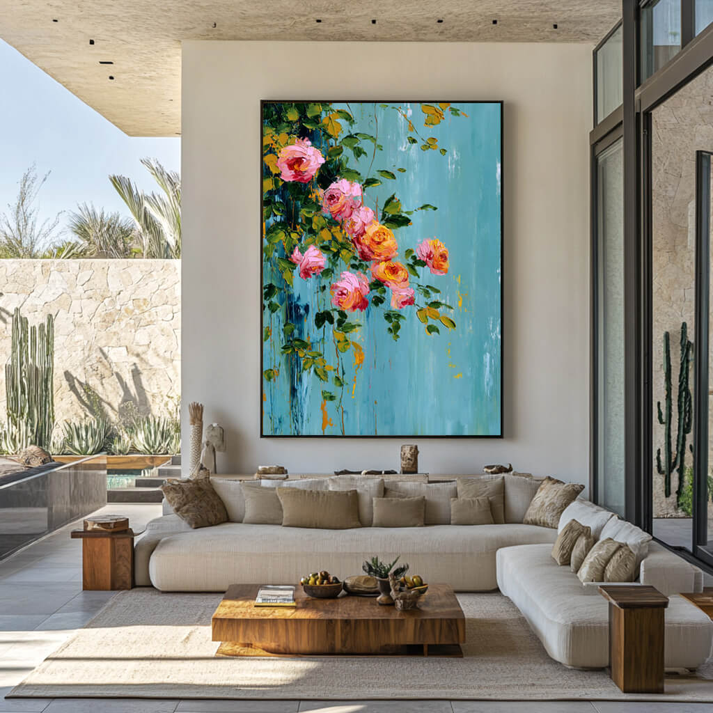 Spilling Romance - Large Floral Abstract Oil Painting