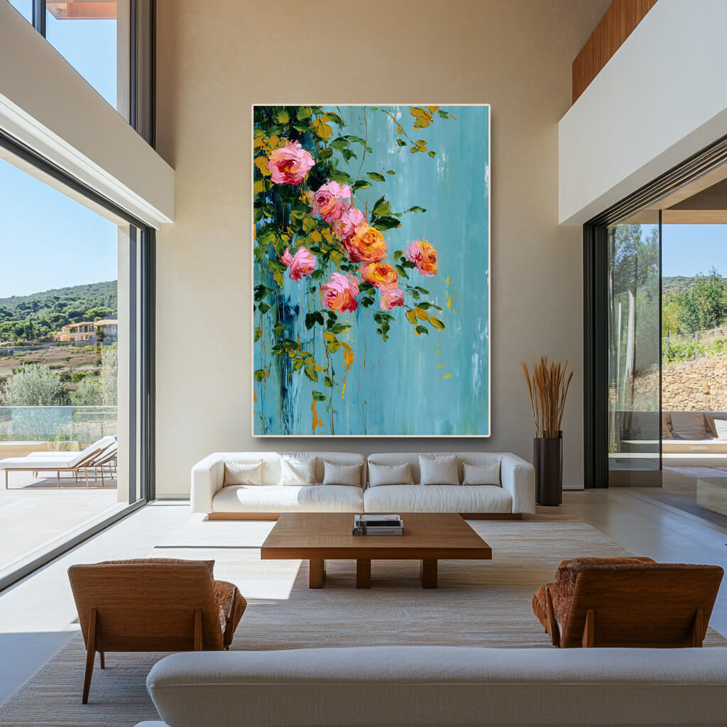 Spilling Romance - Large Floral Abstract Oil Painting