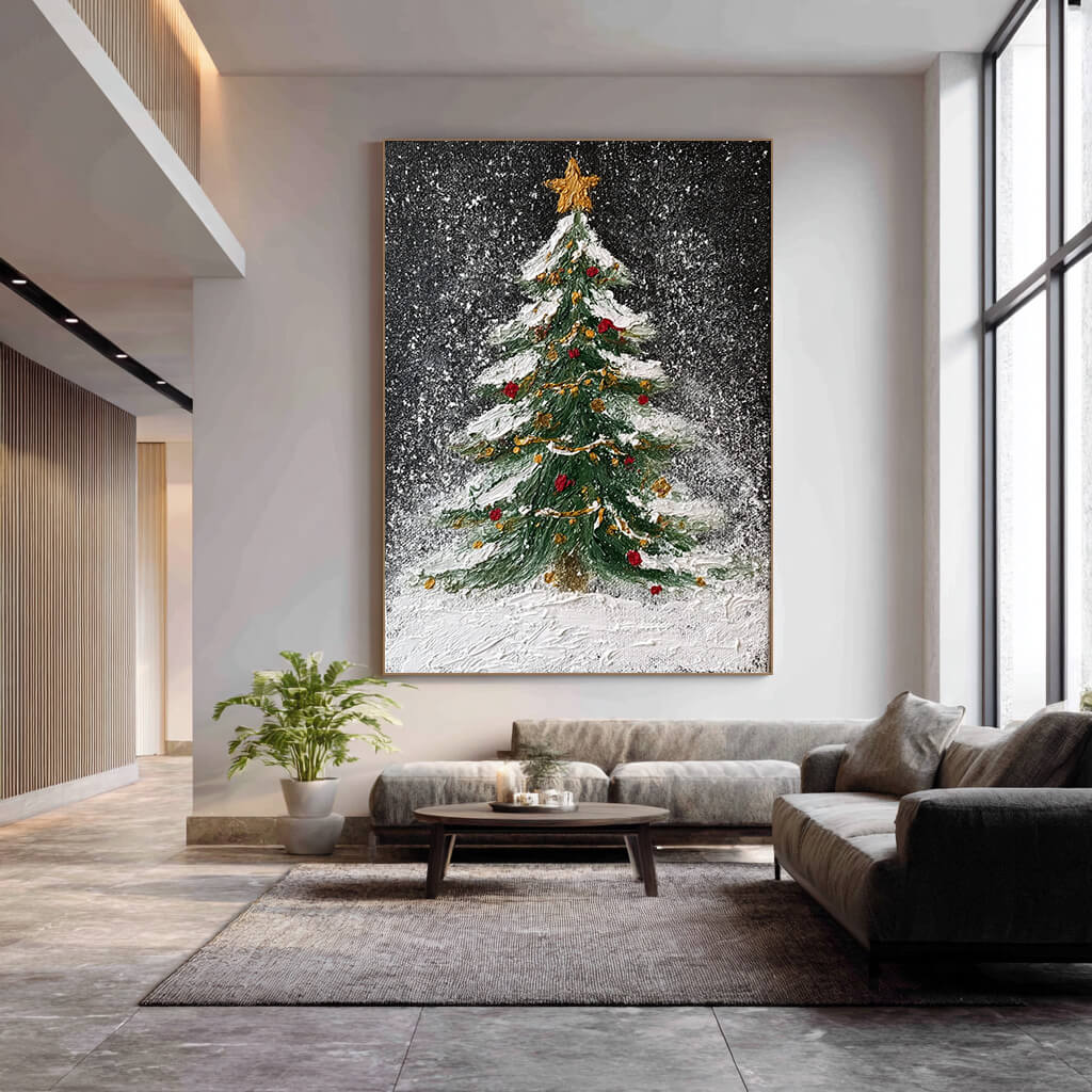 Starry Night Tree I - Textured Christmas Tree Canvas Art