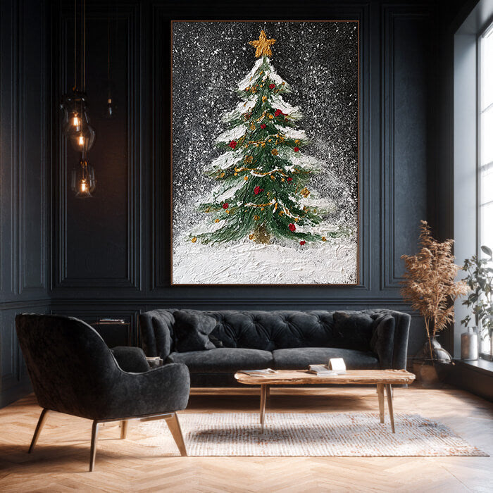 Starry Night Tree I - Textured Christmas Tree Canvas Art