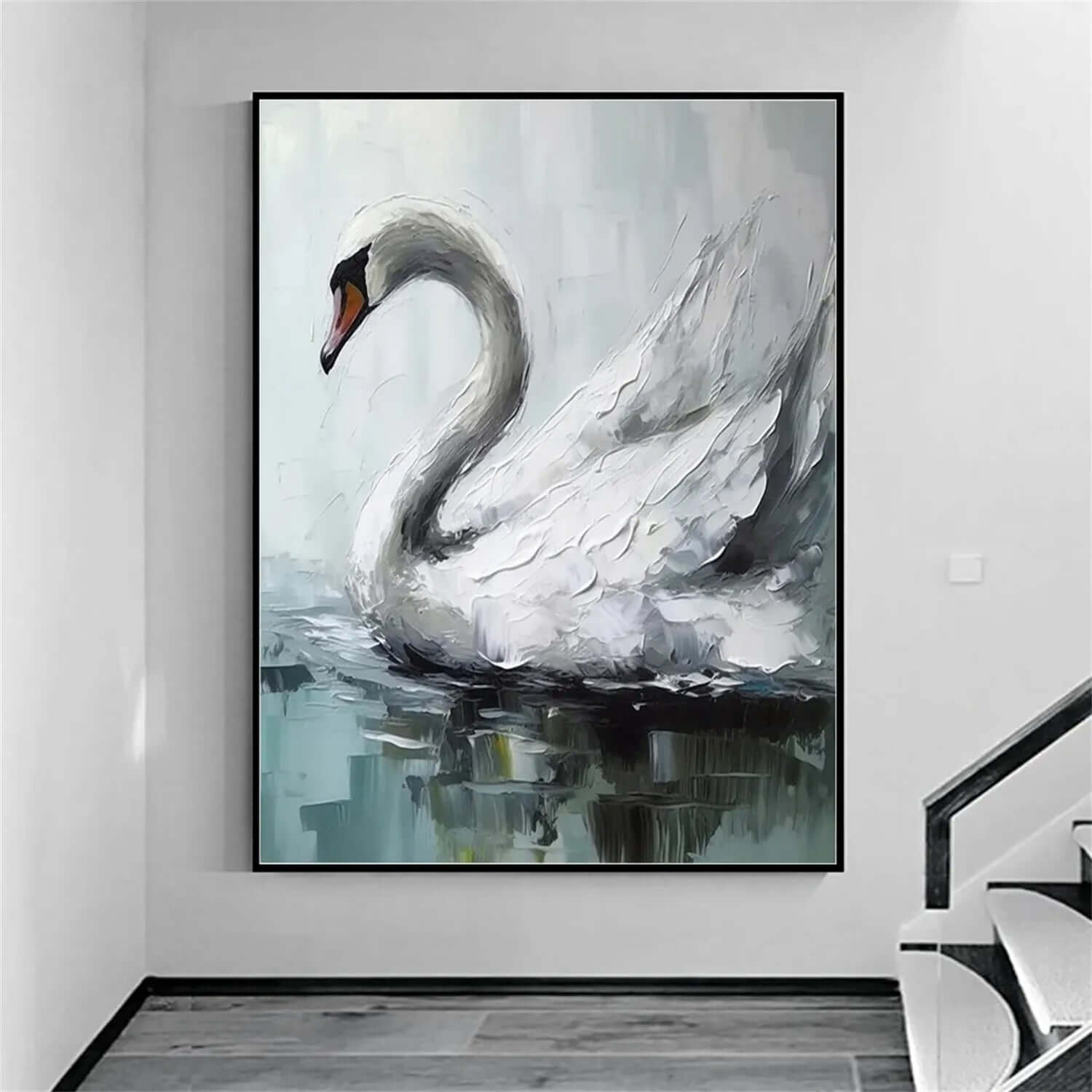 Swan on Water - Large Swan Oil Painting on Canvas