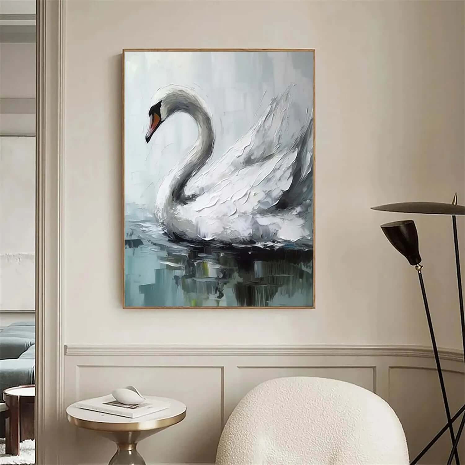 Swan on Water - Large Swan Oil Painting on Canvas