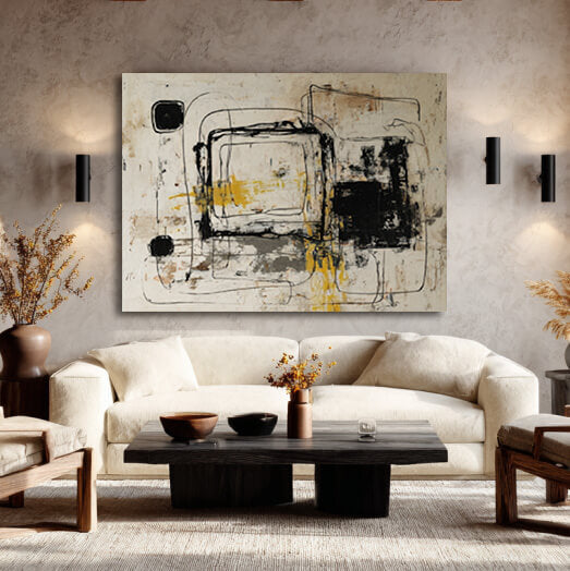 The Fragmented Script - Large Wabi Sabi Minimalist Abstract Geometric Wall Art
