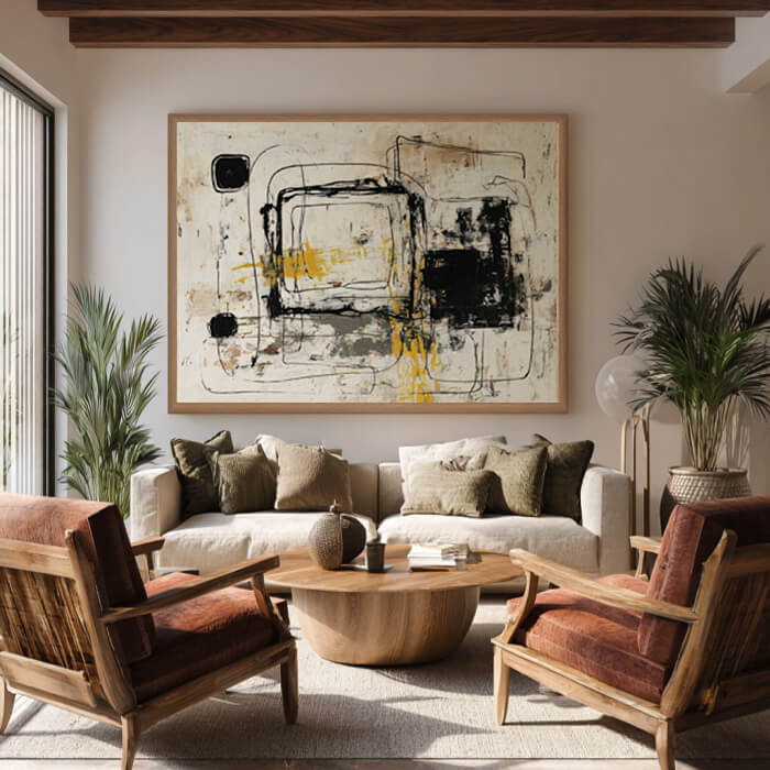 The Fragmented Script - Large Wabi Sabi Minimalist Abstract Geometric Wall Art