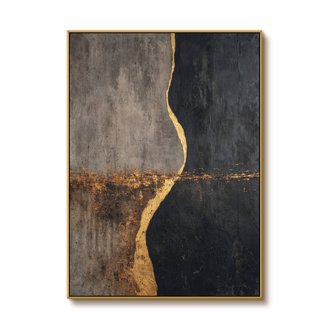 The Golden Fission - Large Modern Minimalist Black Gold Decor Wall Art