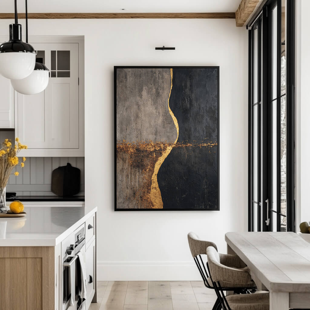 The Golden Fission - Large Modern Minimalist Black Gold Decor Wall Art