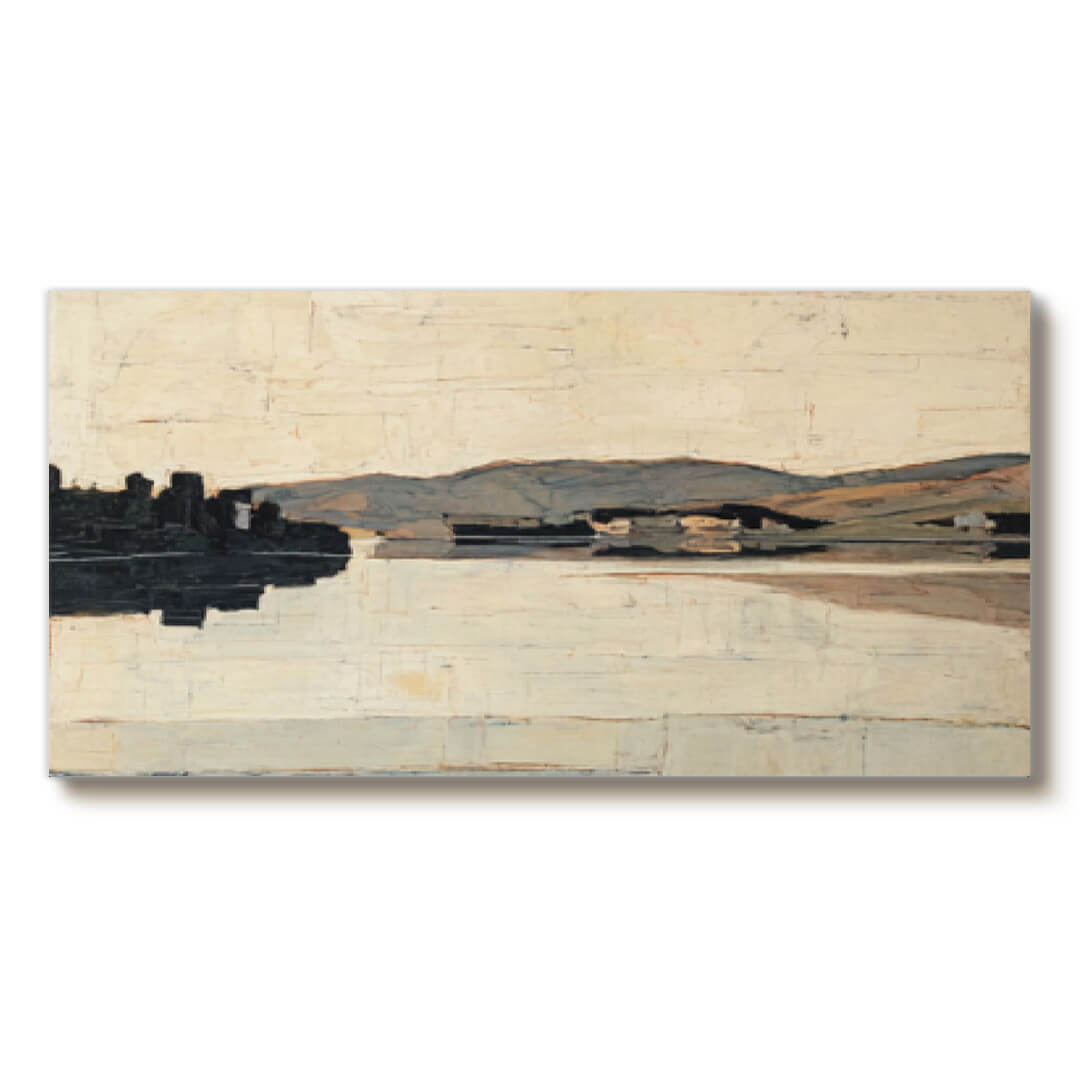 The Hidden Shore - Large Modern Minimalist Cream White Landscape Wall Art