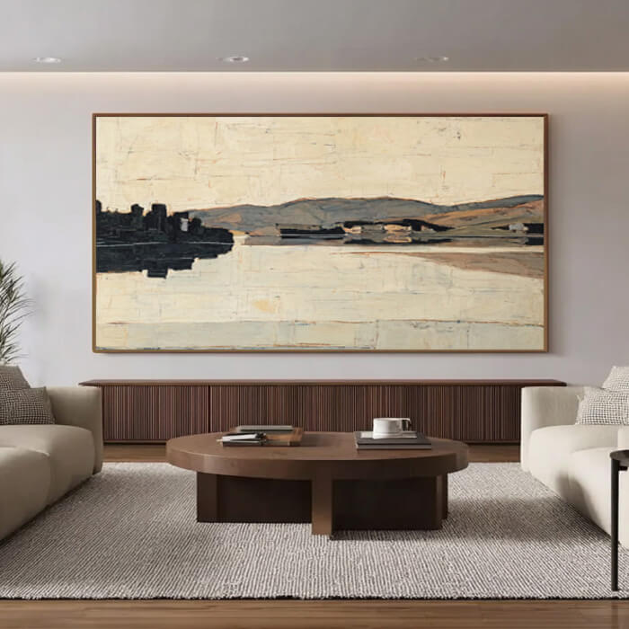 The Hidden Shore - Large Modern Minimalist Cream White Landscape Wall Art