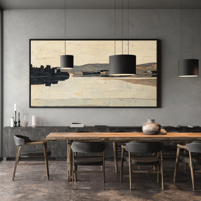 The Hidden Shore - Large Modern Minimalist Cream White Landscape Wall Art