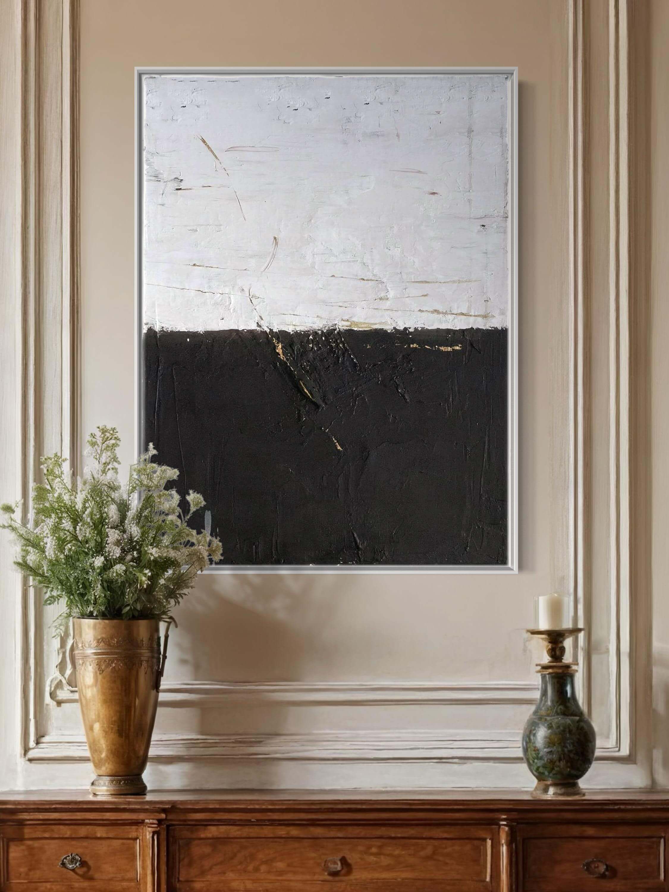 The Midnight Partition - Large Black and White Abstract Textured Wall Art
