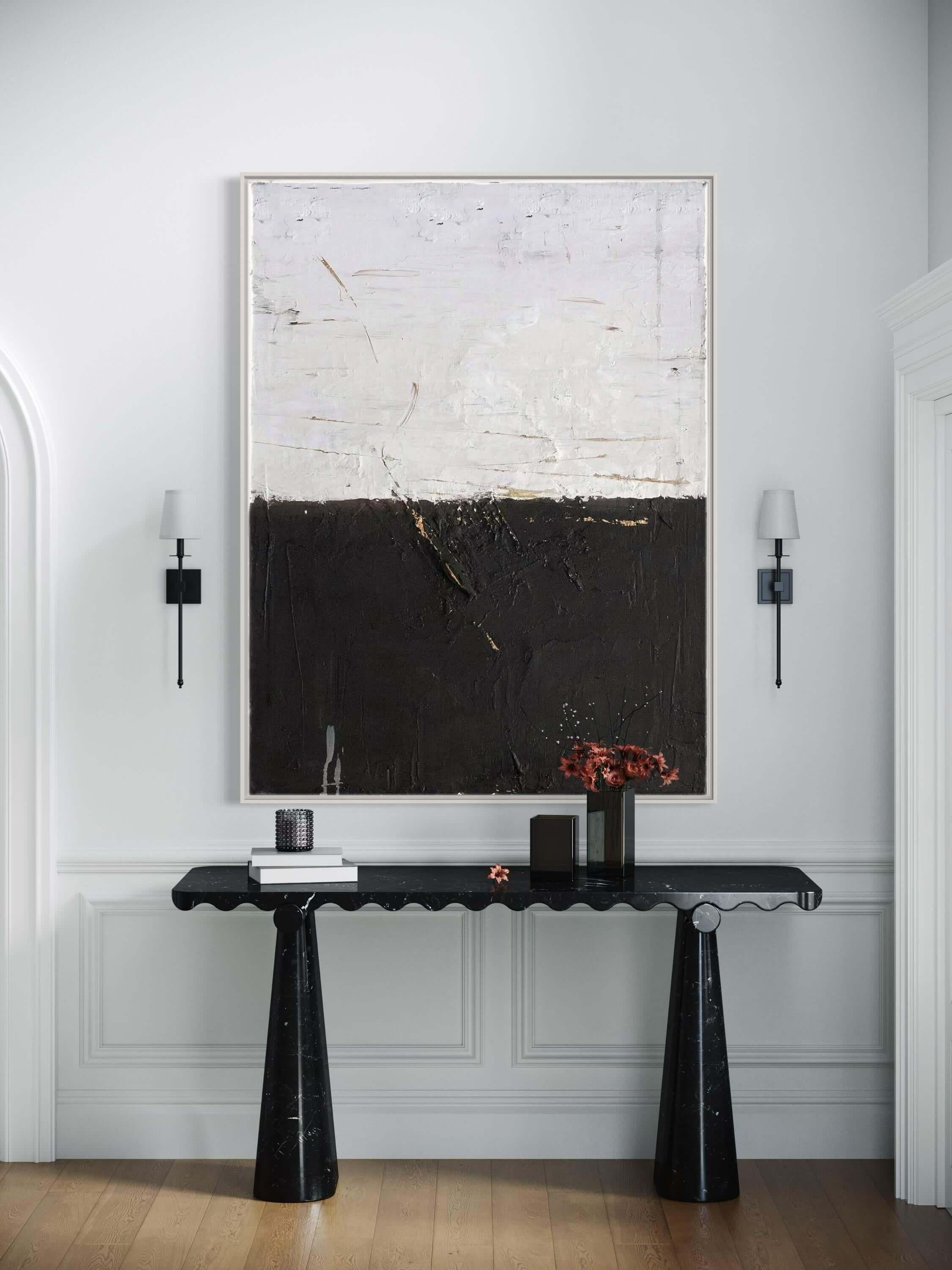 The Midnight Partition - Large Black and White Abstract Textured Wall Art