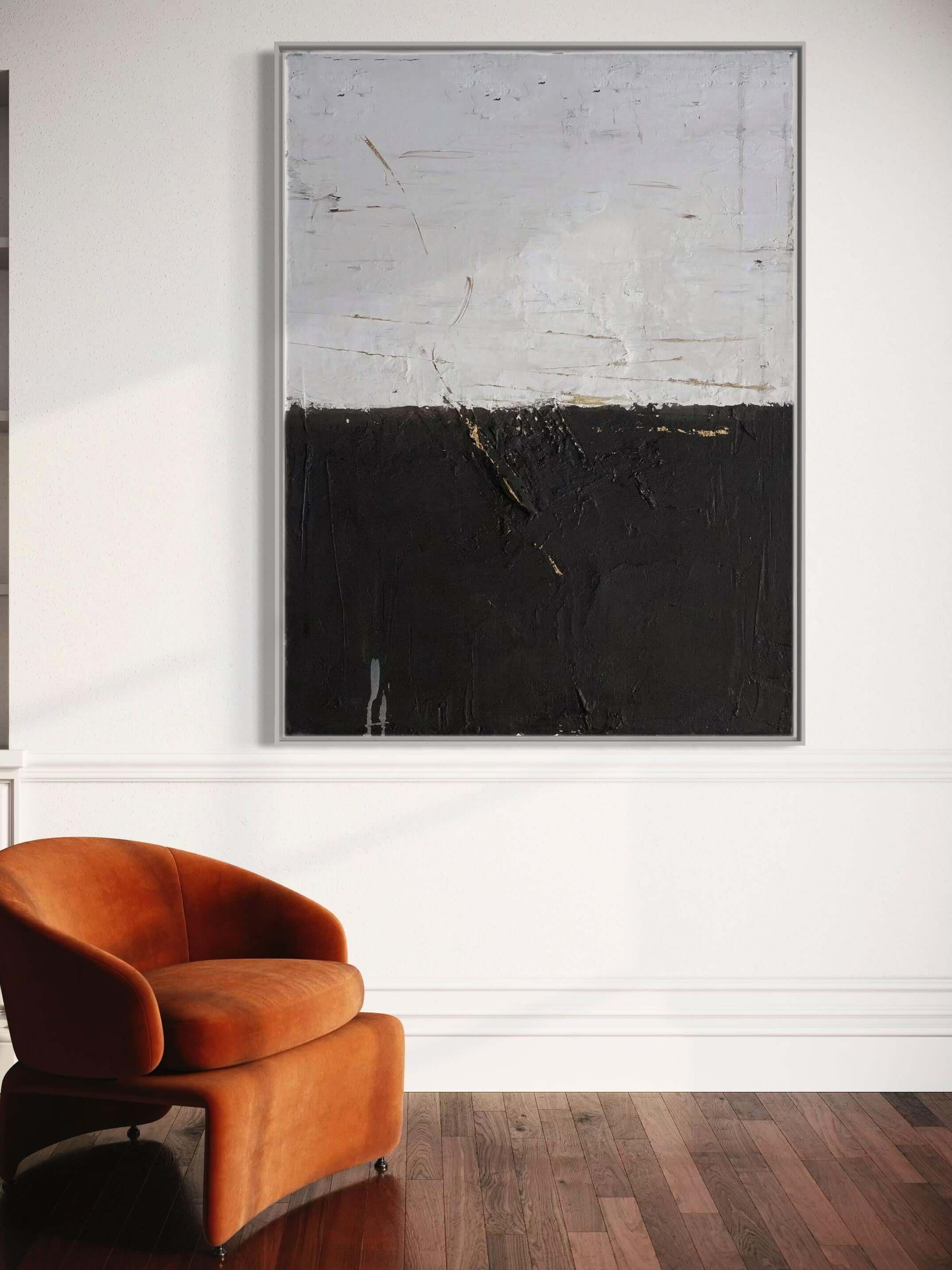 The Midnight Partition - Large Black and White Abstract Textured Wall Art