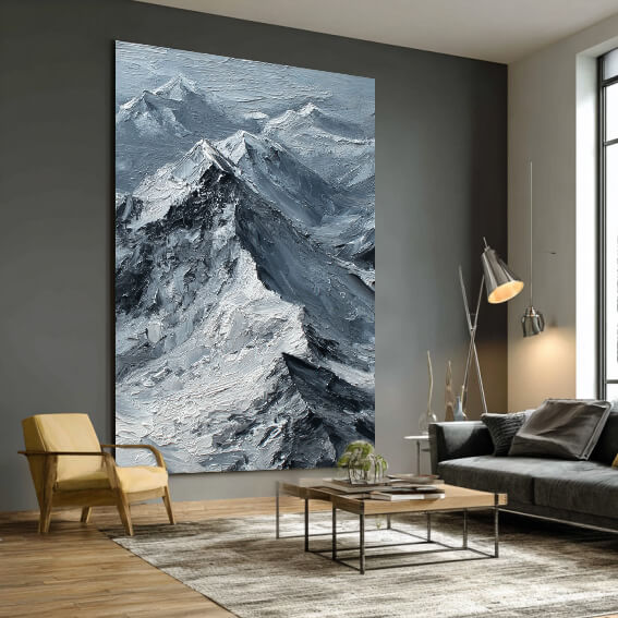 The Peak of Silence - Large Modern Impasto Snow Mountain Oil Painting