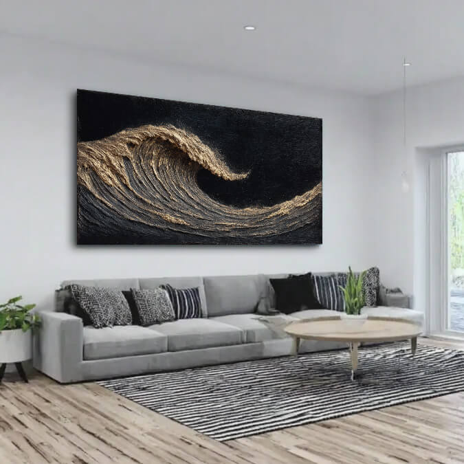 The Silent Roar  I - Modern Black and White Sea Wave Oil Painting