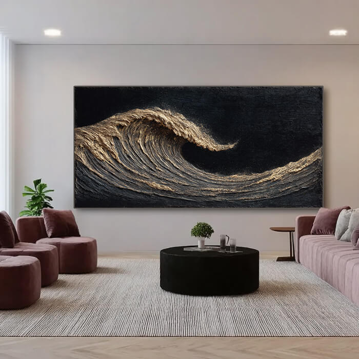 The Silent Roar  I - Modern Black and White Sea Wave Oil Painting