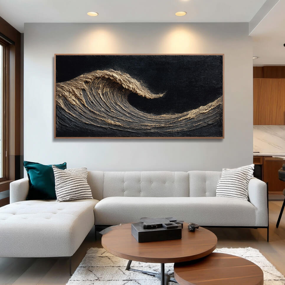 The Silent Roar  I - Modern Black and White Sea Wave Oil Painting