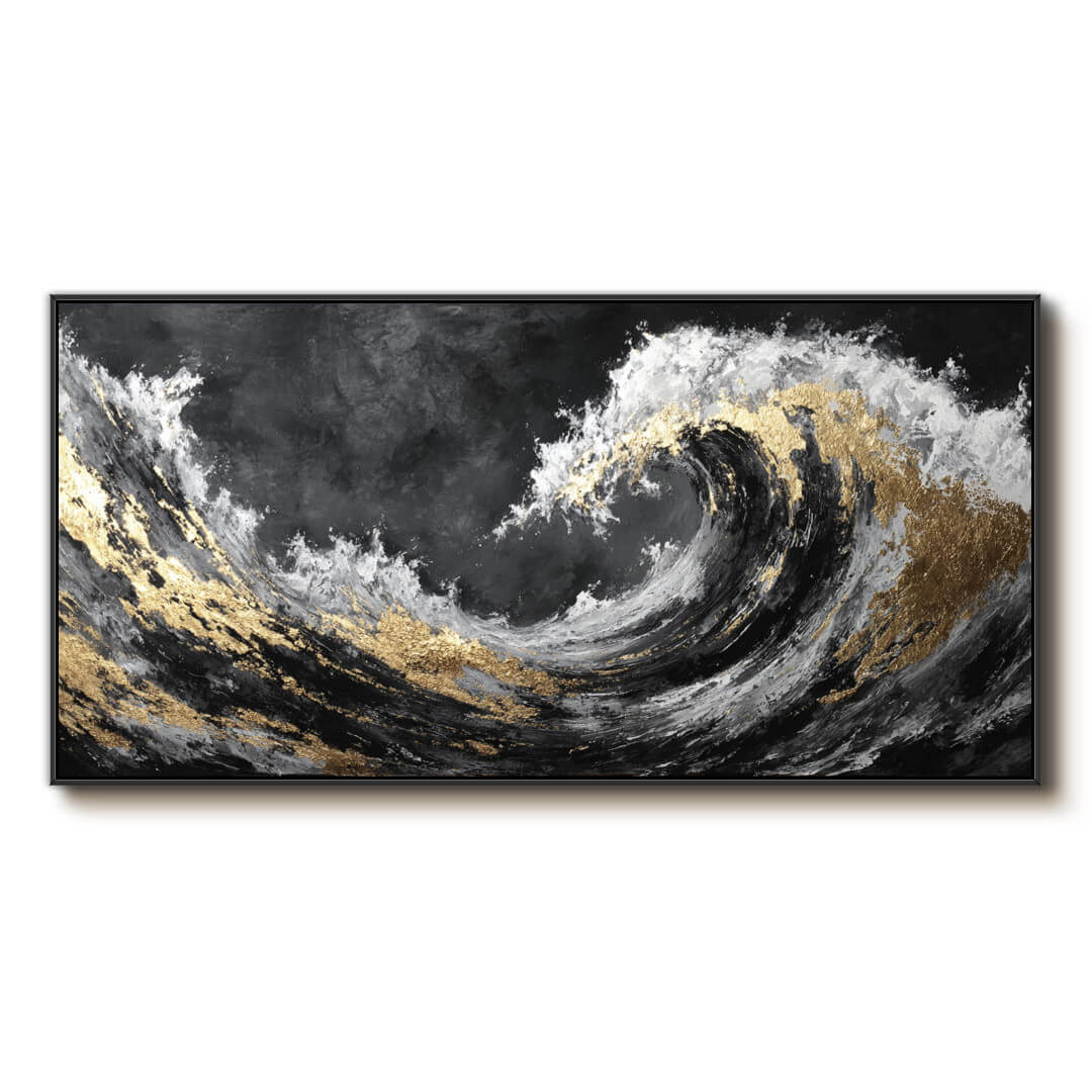 The Silent Roar - Modern Black and White Sea Wave Oil Painting