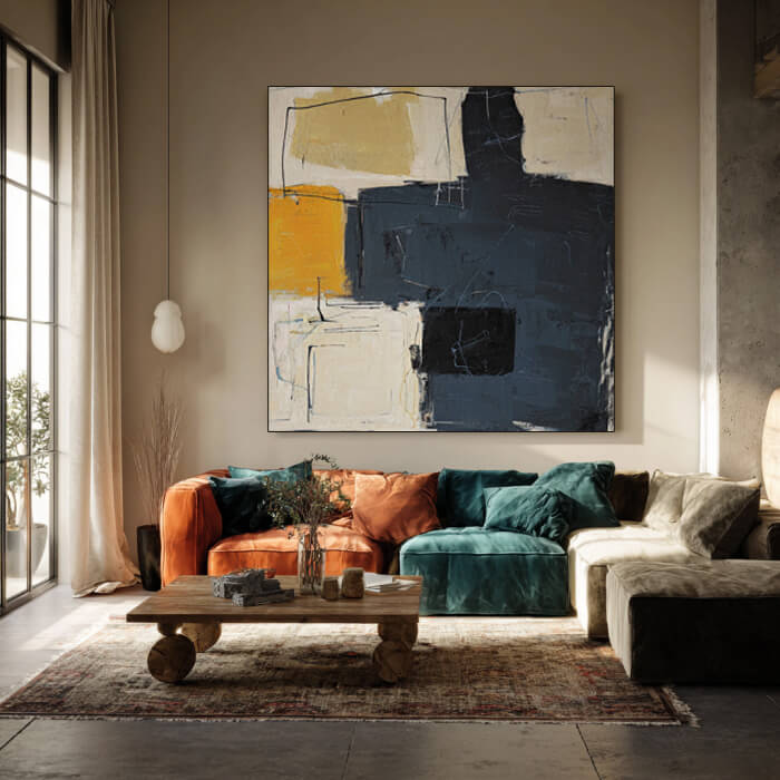 The Weight of Shadows - Large Wabi Sabi Industrial Textured Block Wall Art