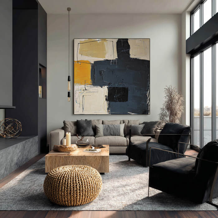The Weight of Shadows - Large Wabi Sabi Industrial Textured Block Wall Art